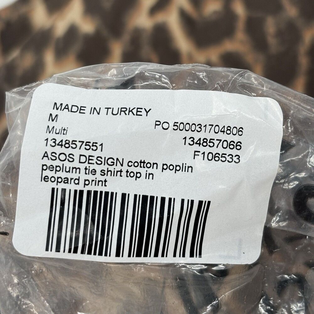 Asos Sz Mediu Tie Front Leopard Print Cotton Peplum Babydoll Top Puff Sleeve NWT - Picture 8 of 11